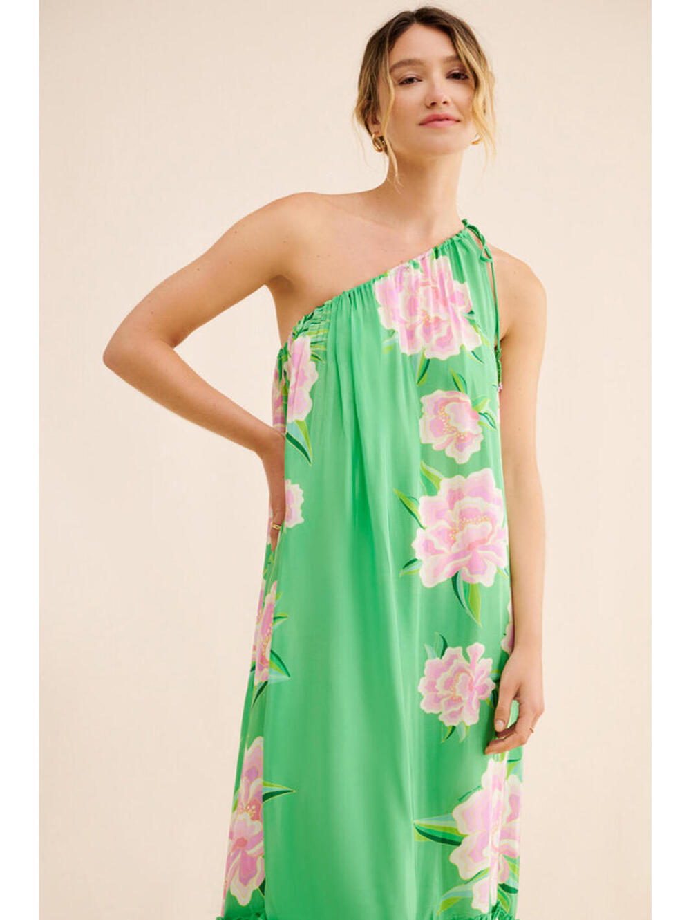 Farm Rio - Elegant Floral Satin Maxi Dress, Green & Pink, size S - Picture 4 of 11
